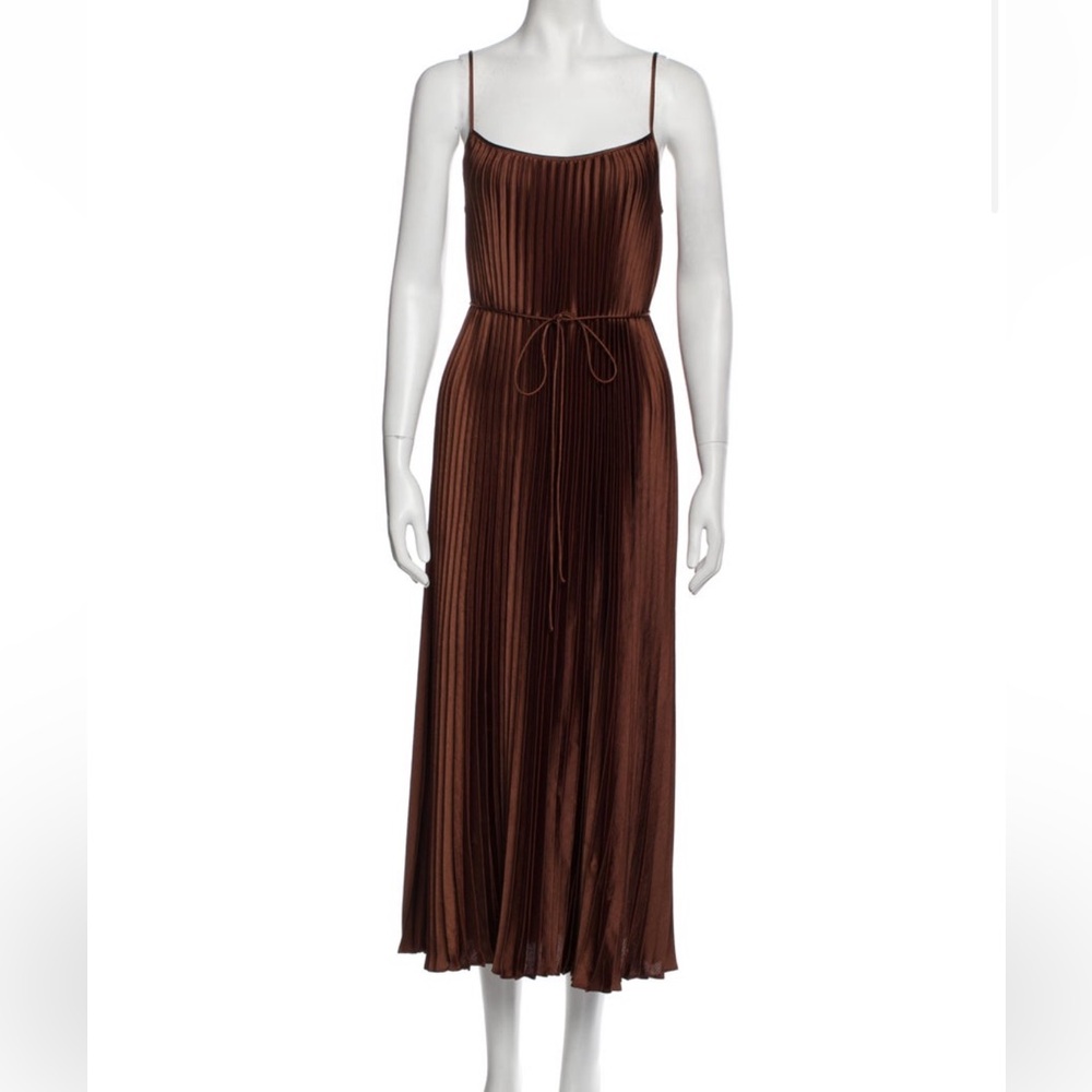 Vince Brown Pleated Sundress with Spaghetti Straps